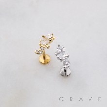 GEM CASCADE CROWN HEART PEAR TEARDROP THREADLESS (PUSH IN) 316L SURGICAL STEEL LABRET SET